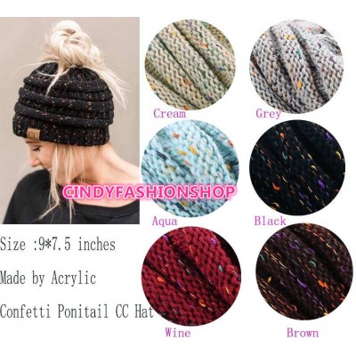  New   Girl   Messy High Bun Ponytail Stretchy Knit Beanie Skull Warm Hat  eb-59709245